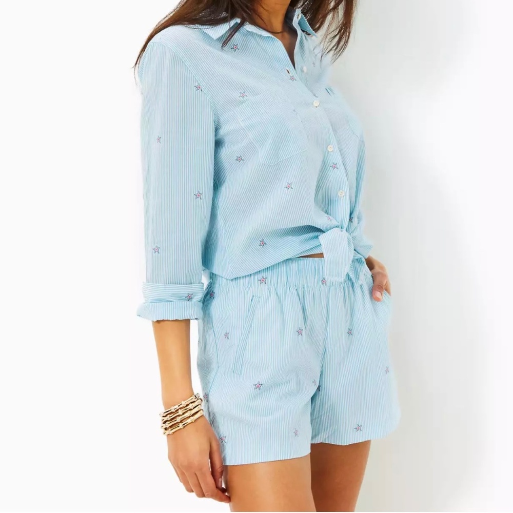 Lilly Pulitzer Lilo Cotton 4” Short Hydra Blue Seaside Star Medium NWT